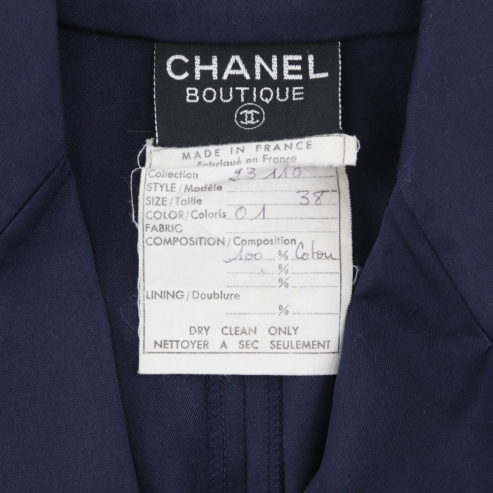 CHANEL one piece cotton Navy blue vintage coco chanel button Shirt-style dress Women 38 Used Authentic