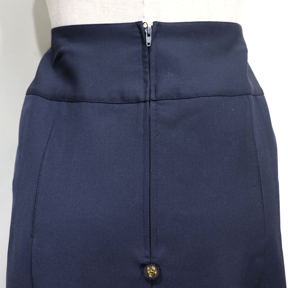 CHANEL skirt 2795V154 wool Navy blue COCO Mark Pleated Women 40 Used Authentic
