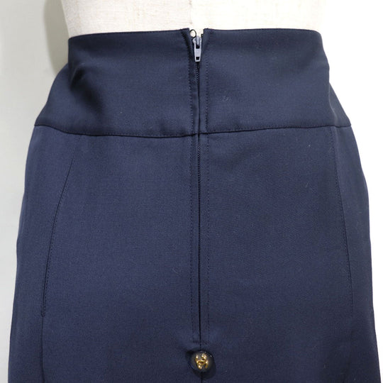 CHANEL skirt 2795V154 wool Navy blue COCO Mark Pleated Women 40 Used Authentic