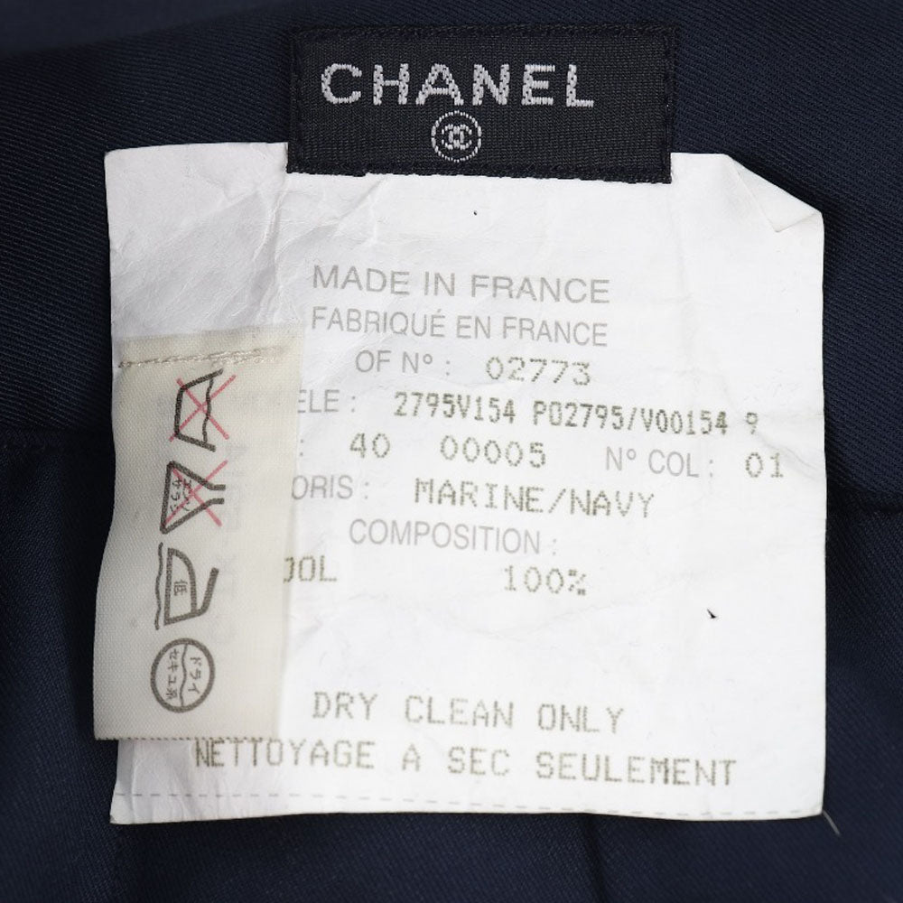 CHANEL skirt 2795V154 wool Navy blue COCO Mark Pleated Women 40 Used Authentic