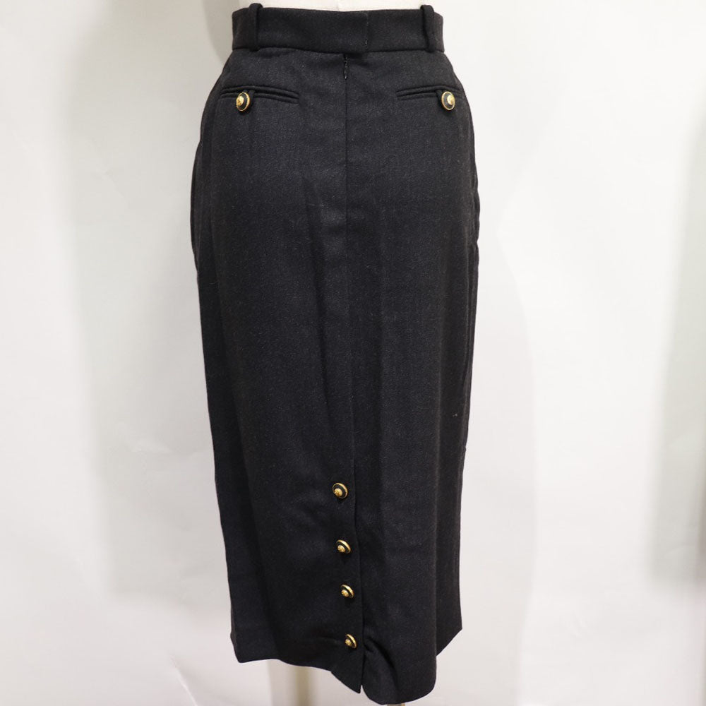 CHANEL skirt 93A P02440 wool Charcoal gray Back button COCO Mark Women 36 Used Authentic