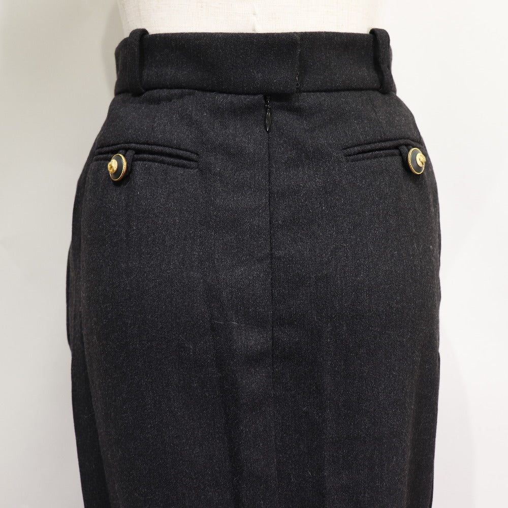 CHANEL skirt 93A P02440 wool Charcoal gray Back button COCO Mark Women 36 Used Authentic