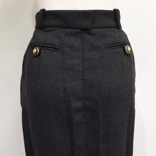 CHANEL skirt 93A P02440 wool Charcoal gray Back button COCO Mark Women 36 Used Authentic