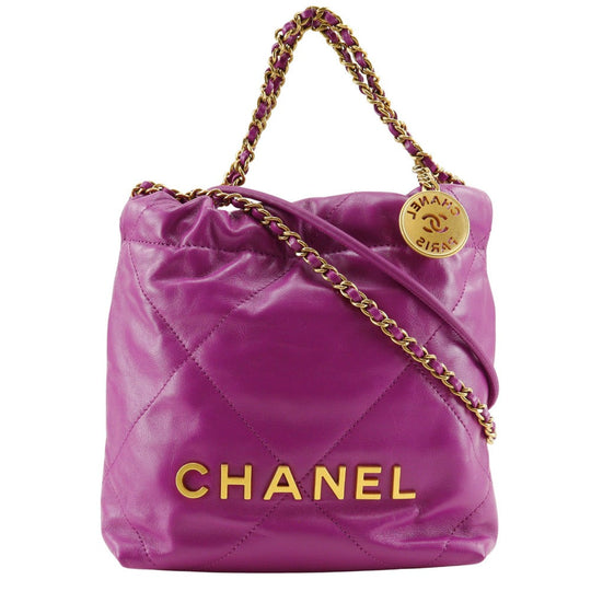 CHANEL Shoulder Bag AS3980 Calfskin purple 2WAY handbag 22 Mini Bag Women Used Authentic