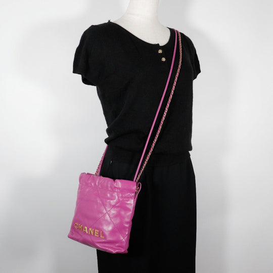 CHANEL Shoulder Bag AS3980 Calfskin purple 2WAY handbag 22 Mini Bag Women Used Authentic