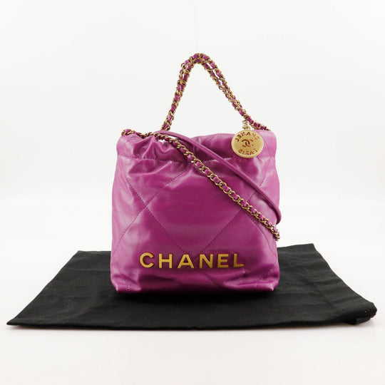 CHANEL Shoulder Bag AS3980 Calfskin purple 2WAY handbag 22 Mini Bag Women Used Authentic