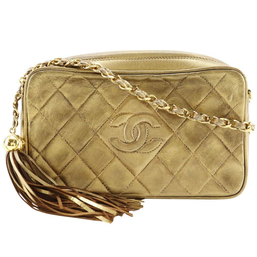 CHANEL Shoulder Bag A03727 lambskin gold Matrasse Fringe ChainShoulder Women Used Authentic