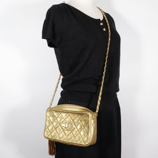 CHANEL Shoulder Bag A03727 lambskin gold Matrasse Fringe ChainShoulder Women Used Authentic