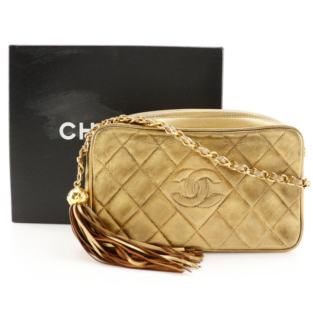 CHANEL Shoulder Bag A03727 lambskin gold Matrasse Fringe ChainShoulder Women Used Authentic