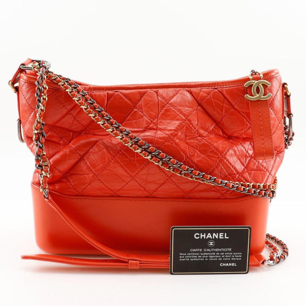 CHANEL Shoulder Bag Calfskin Red Hobo bag Gabriel de Chanel Women Used Authentic
