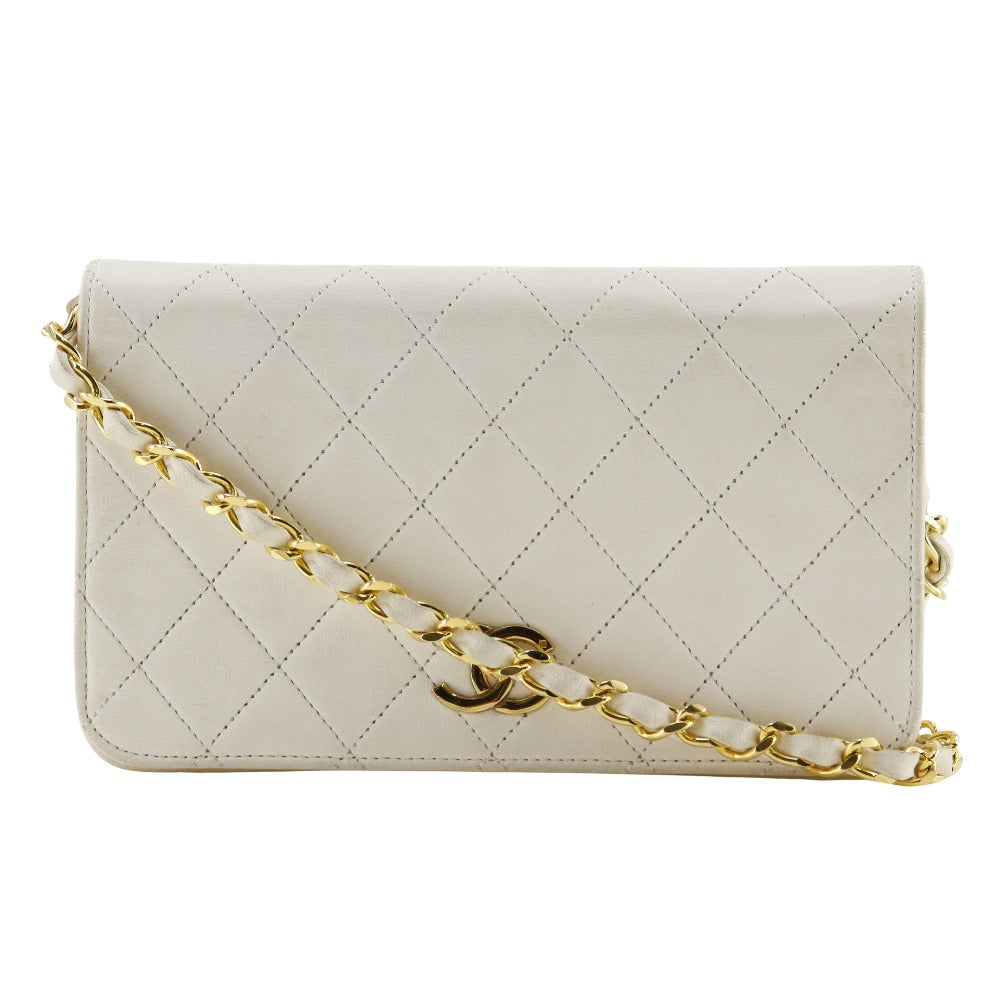 CHANEL Shoulder Bag lambskin White Matrasse ChainShoulder Women Used Authentic