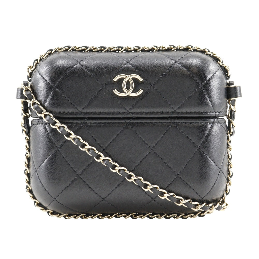 CHANEL Shoulder Bag lambskin black Matrasse Chain pochette Women Used Authentic
