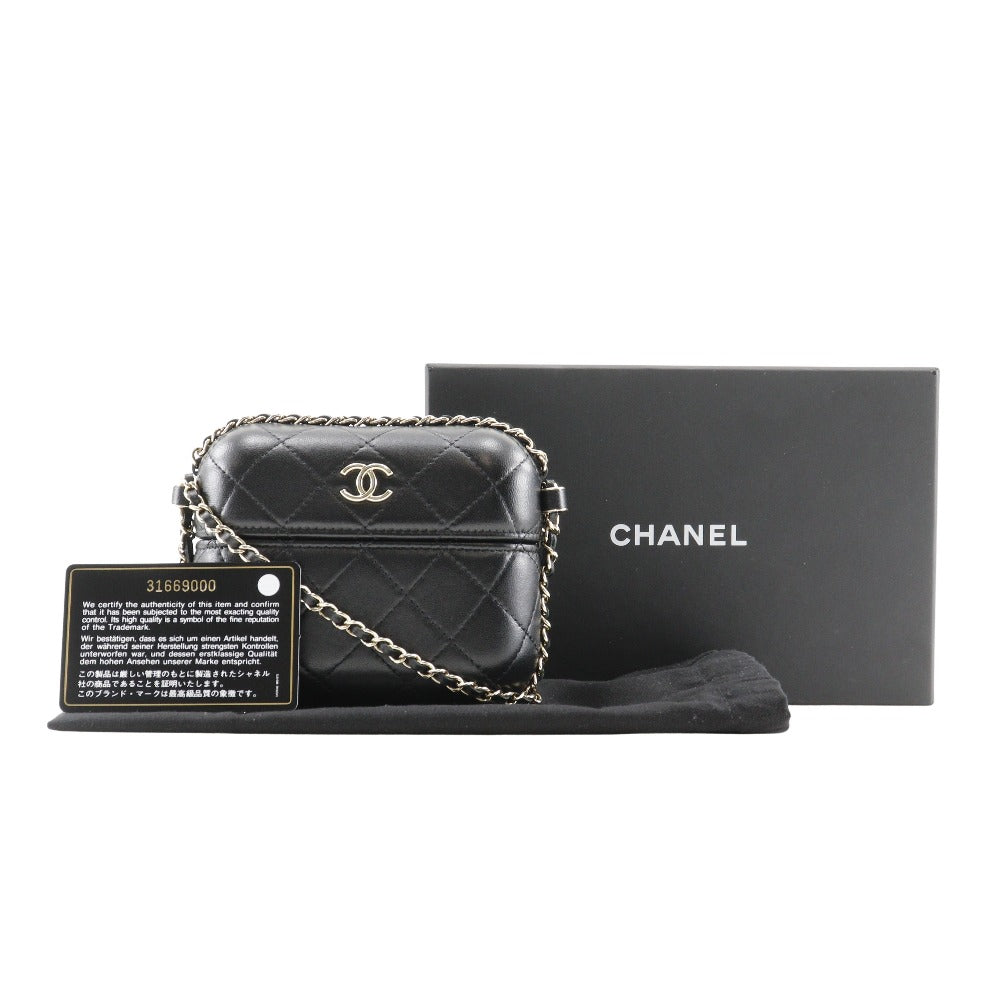 CHANEL Shoulder Bag lambskin black Matrasse Chain pochette Women Used Authentic