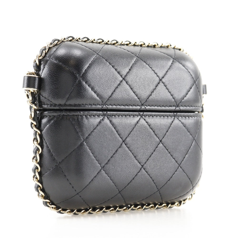 CHANEL Shoulder Bag lambskin black Matrasse Chain pochette Women Used Authentic
