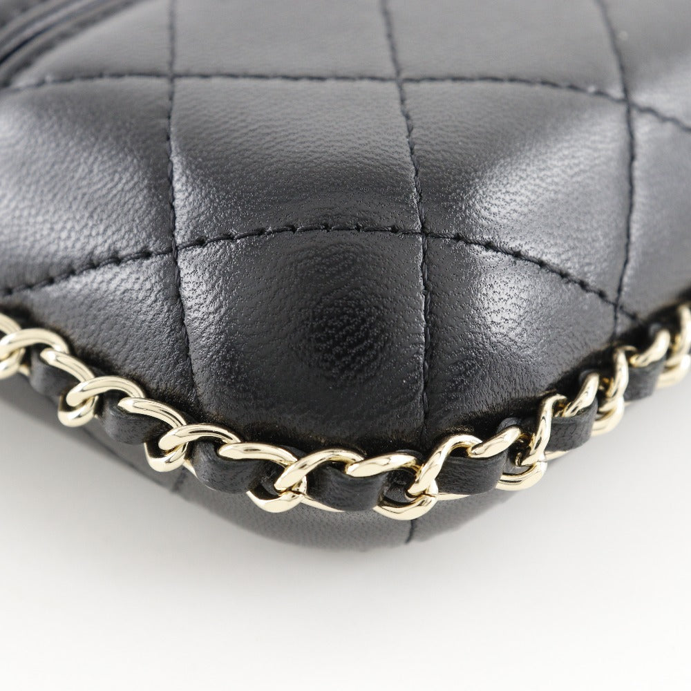 CHANEL Shoulder Bag lambskin black Matrasse Chain pochette Women Used Authentic