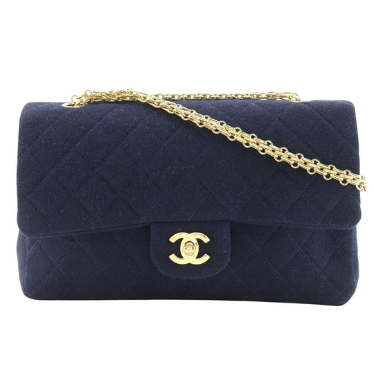 CHANEL Shoulder Bag cotton Navy Matrasse Double flap ChainShoulder Women Used Authentic