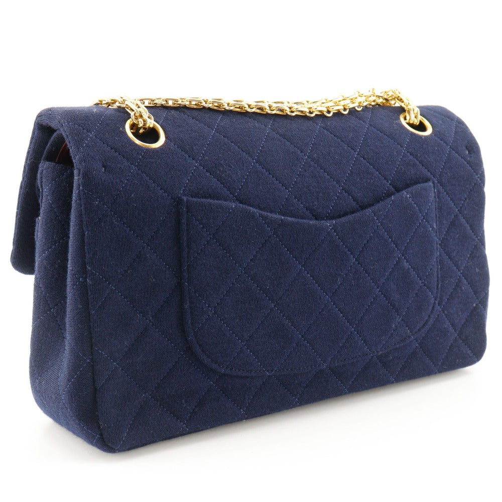CHANEL Shoulder Bag cotton Navy Matrasse Double flap ChainShoulder Women Used Authentic