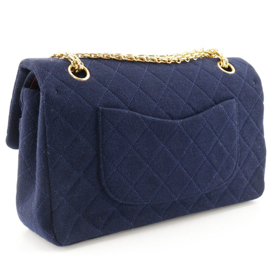 CHANEL Shoulder Bag cotton Navy Matrasse Double flap ChainShoulder Women Used Authentic
