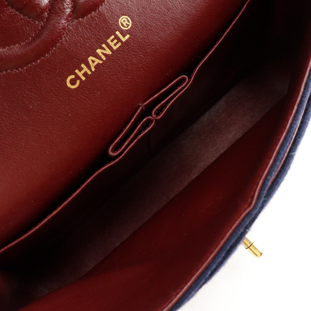 CHANEL Shoulder Bag cotton Navy Matrasse Double flap ChainShoulder Women Used Authentic