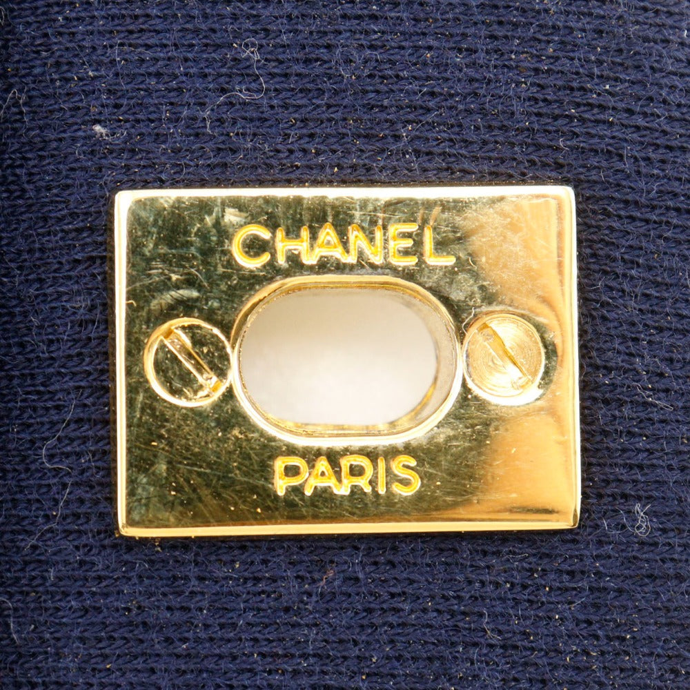 CHANEL Shoulder Bag cotton Navy Matrasse Double flap ChainShoulder Women Used Authentic
