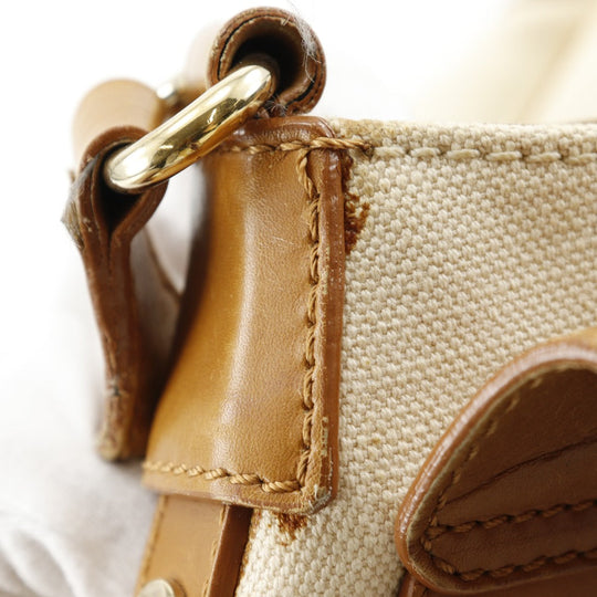 CELINE Shoulder Bag canvas beige Carriage Metal Women Used Authentic
