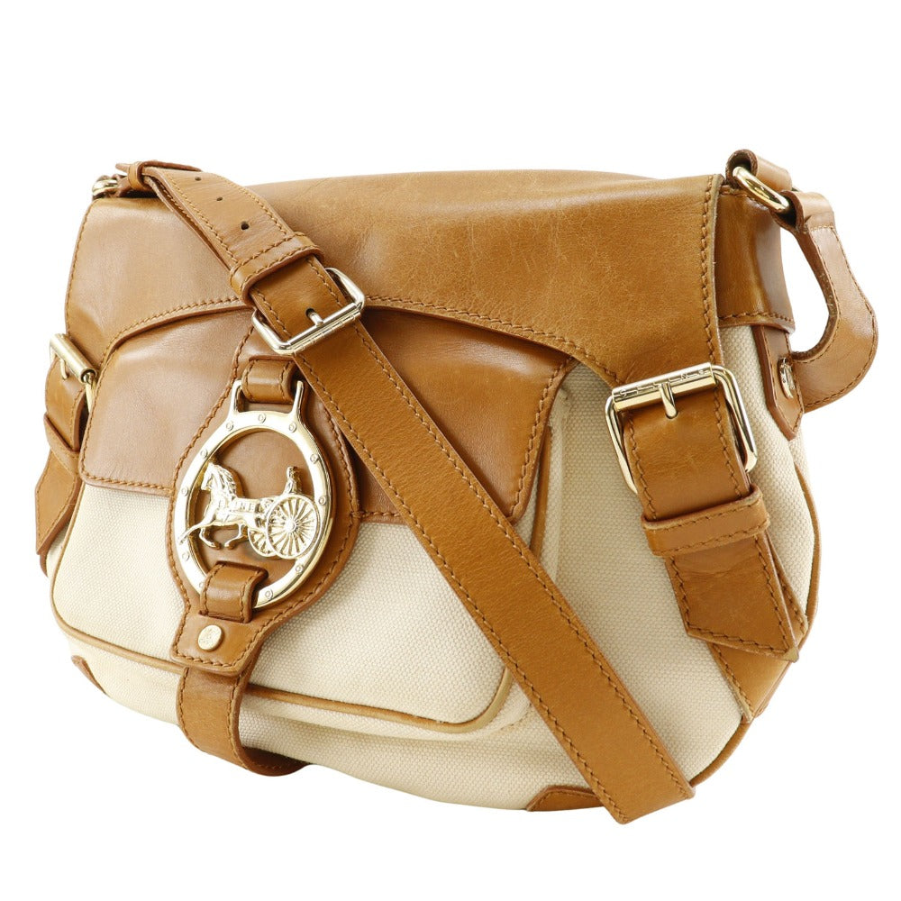 CELINE Shoulder Bag canvas beige Carriage Metal Women Used Authentic