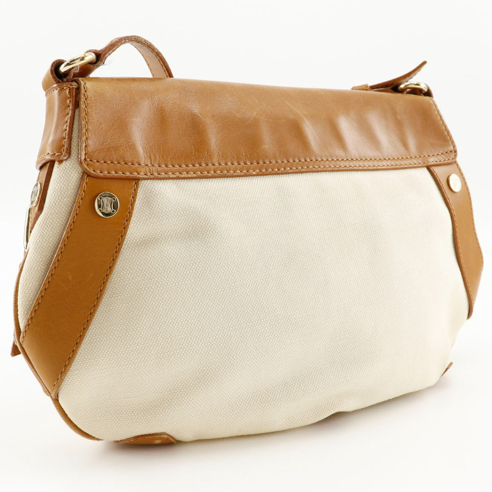 CELINE Shoulder Bag canvas beige Carriage Metal Women Used Authentic
