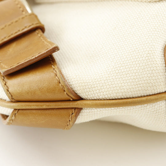 CELINE Shoulder Bag canvas beige Carriage Metal Women Used Authentic