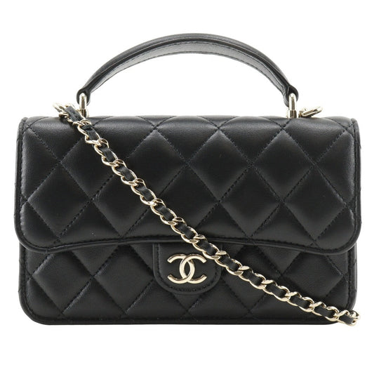 CHANEL Shoulder Bag AP3226 lambskin black Matrasse Smartphone Shoulder 2WAY Mini Chain Shoulder Women Used Authentic
