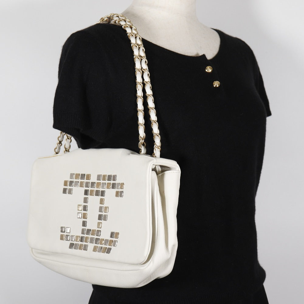 CHANEL Shoulder Bag A46041 lambskin white Double chain COCO Mark ChainShoulder Women Used Authentic