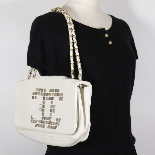 CHANEL Shoulder Bag A46041 lambskin white Double chain COCO Mark ChainShoulder Women Used Authentic