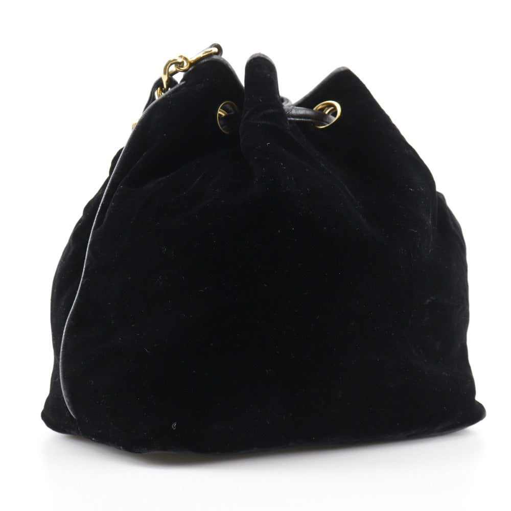 CHANEL Shoulder Bag Velour, Calfskin black COCO Mark Drawstring purse Chain Shoulder Women Used Authentic