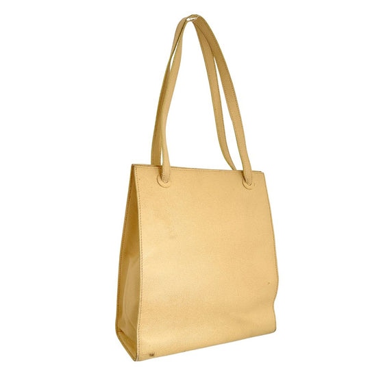 CHANEL Shoulder Bag leather yellow logo Women Used Authentic