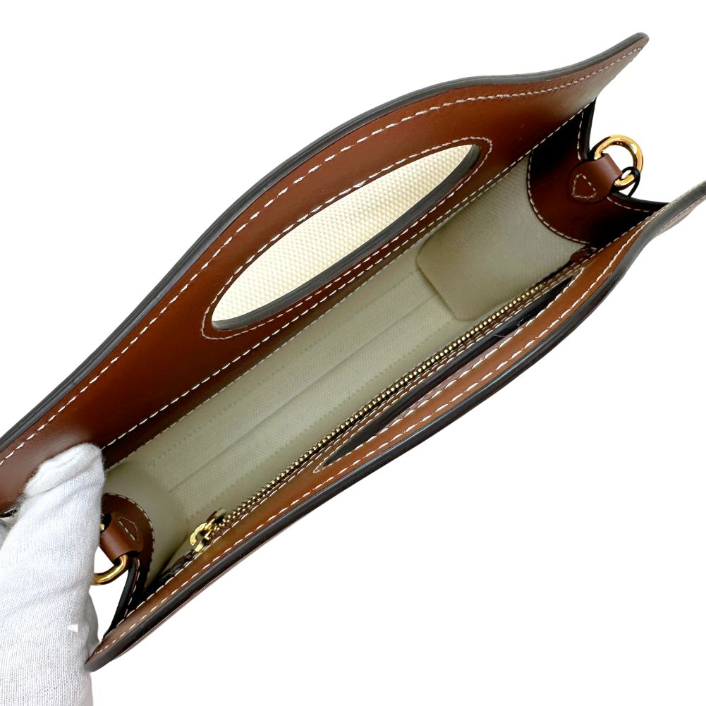 BURBERRY Handbag Canvas, Calfskin Brown white 2WAYShoulder Pocket bag Women Secondhand Authentic