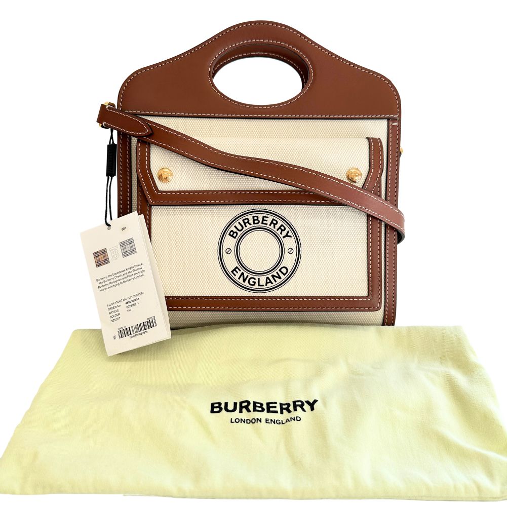 BURBERRY Handbag Canvas, Calfskin Brown white 2WAYShoulder Pocket bag Women Secondhand Authentic