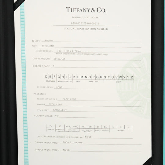 TIFFANY&Co. Ring 0.32ct VS1/F/3EX Pt950Platinum, Diamond Silver Solitaire Women Used Authentic