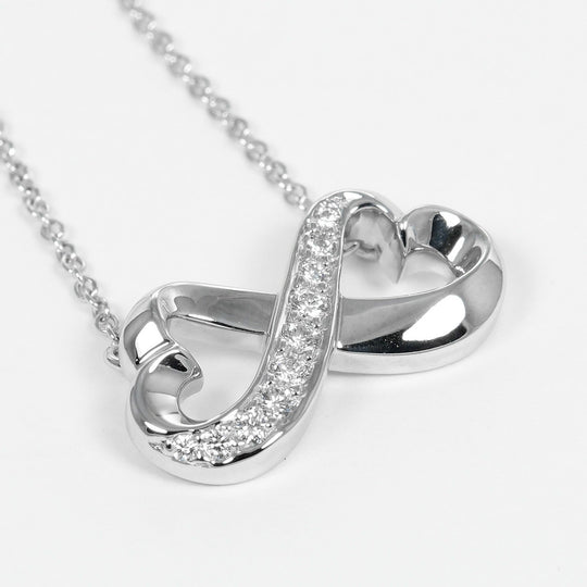 TIFFANY&Co. Necklace K18 White Gold, Diamond gold Double Loving Heart Women Used Authentic