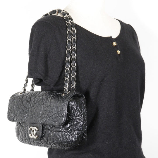 CHANEL Shoulder Bag Patent leather black Double chain ChainShoulder