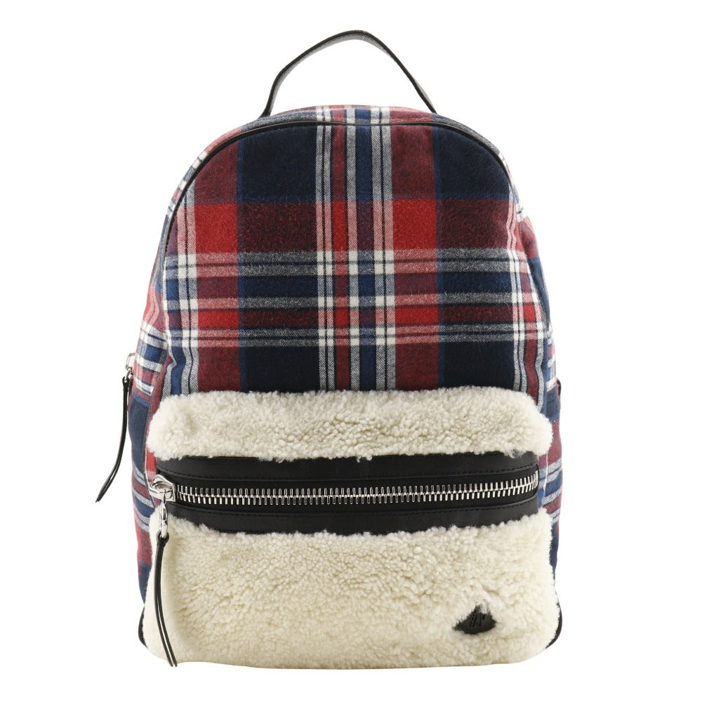 MONCLER Backpack Cotton, Wool, Nylon Red Check Pattern NEW GEORGE ZAINO Backpack Women Used Authentic