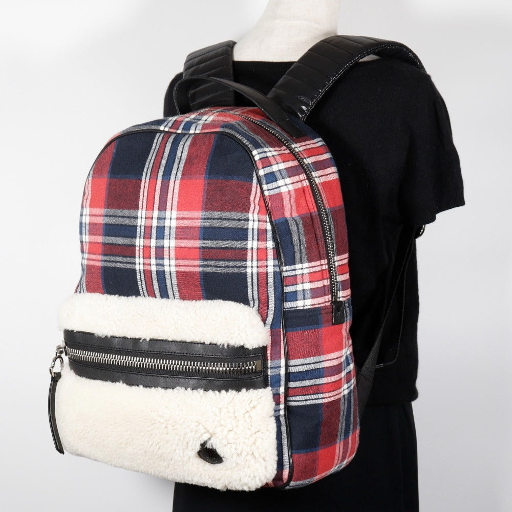 MONCLER Backpack Cotton, Wool, Nylon Red Check Pattern NEW GEORGE ZAINO Backpack Women Used Authentic