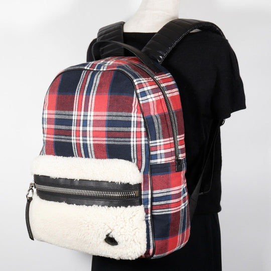 MONCLER Backpack Cotton, Wool, Nylon Red Check Pattern NEW GEORGE ZAINO Backpack Women Used Authentic