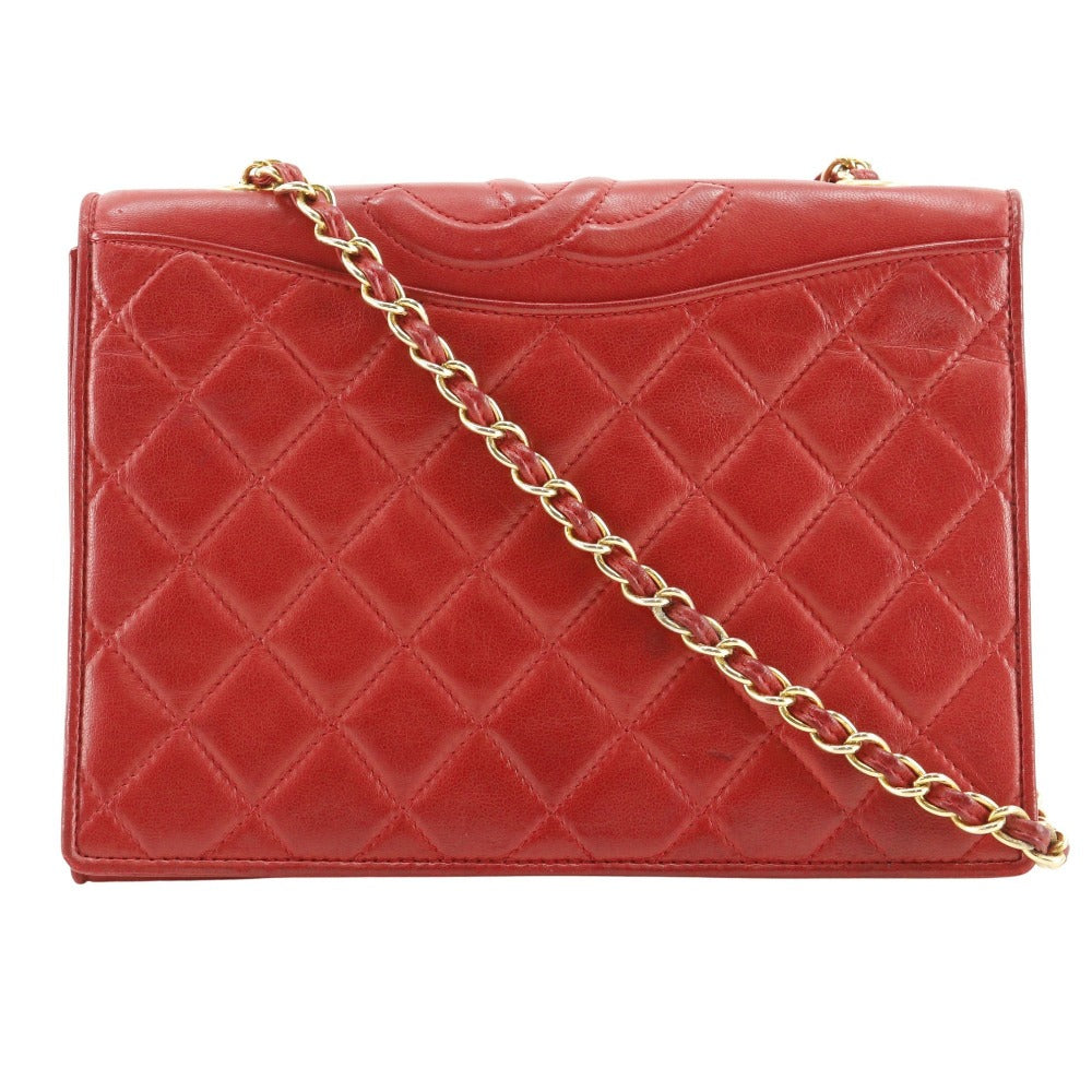 CHANEL Shoulder Bag lambskin Red vintage Matrasse COCO Mark ChainShoulder Women Used Authentic