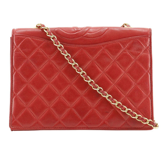 CHANEL Shoulder Bag lambskin Red vintage Matrasse COCO Mark ChainShoulder Women Used Authentic