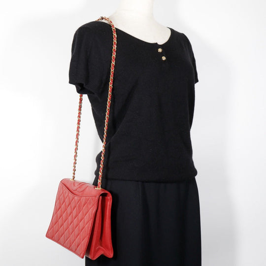 CHANEL Shoulder Bag lambskin Red vintage Matrasse COCO Mark ChainShoulder Women Used Authentic