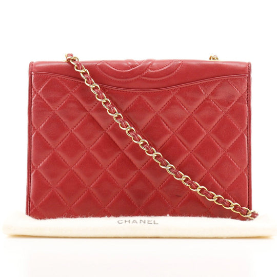 CHANEL Shoulder Bag lambskin Red vintage Matrasse COCO Mark ChainShoulder Women Used Authentic