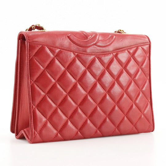 CHANEL Shoulder Bag lambskin Red vintage Matrasse COCO Mark ChainShoulder Women Used Authentic