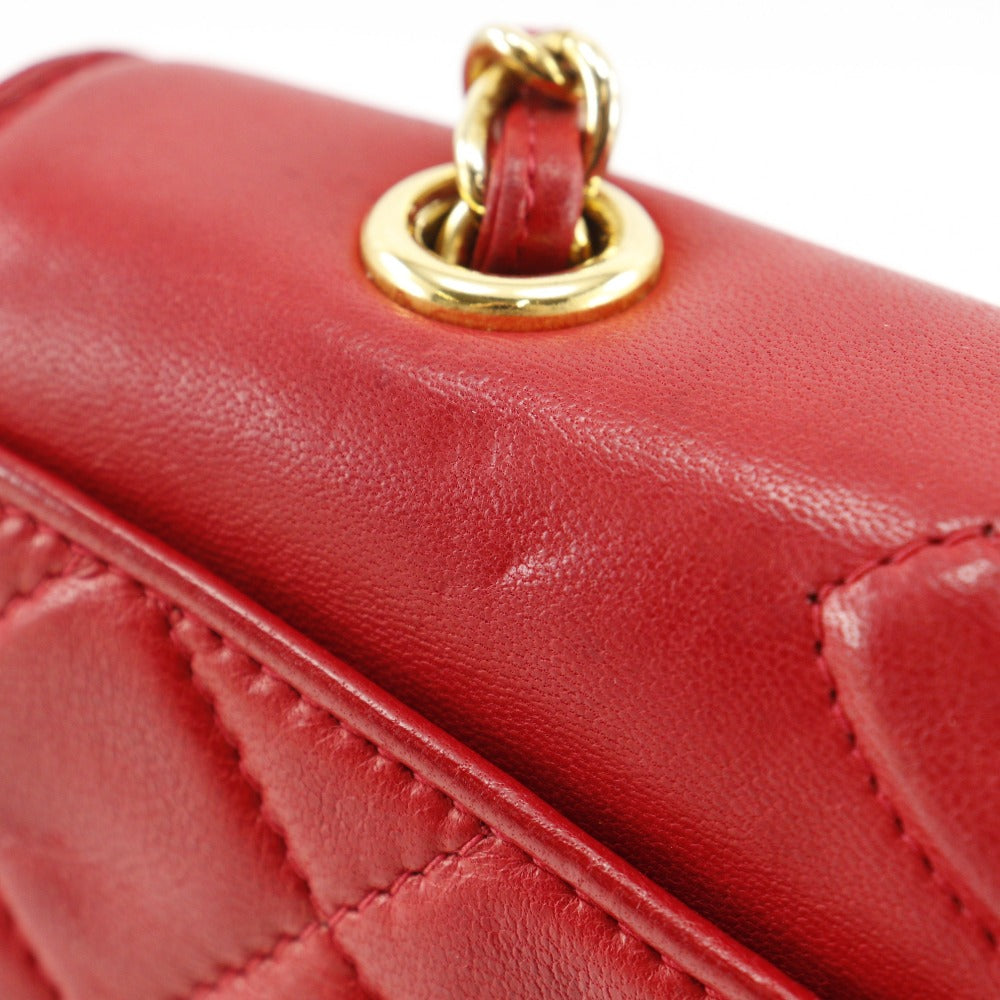 CHANEL Shoulder Bag lambskin Red vintage Matrasse COCO Mark ChainShoulder Women Used Authentic