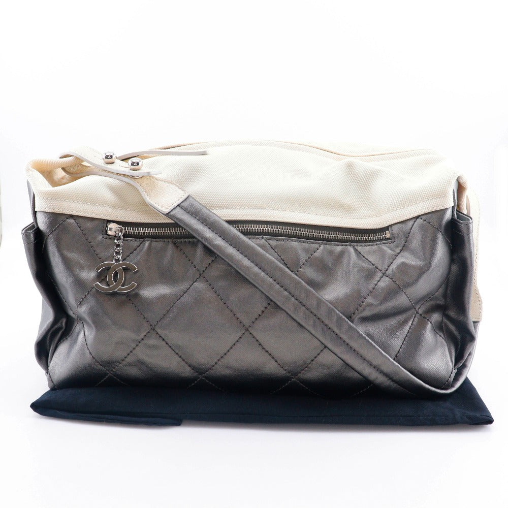CHANEL Shoulder Bag A34206 Coated canvas Silver Matrasse one belt Paris Biarritz Women Used Authentic