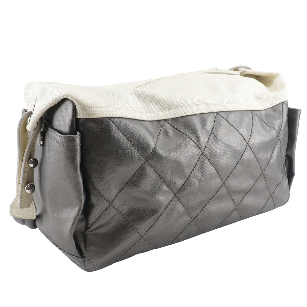 CHANEL Shoulder Bag A34206 Coated canvas Silver Matrasse one belt Paris Biarritz Women Used Authentic