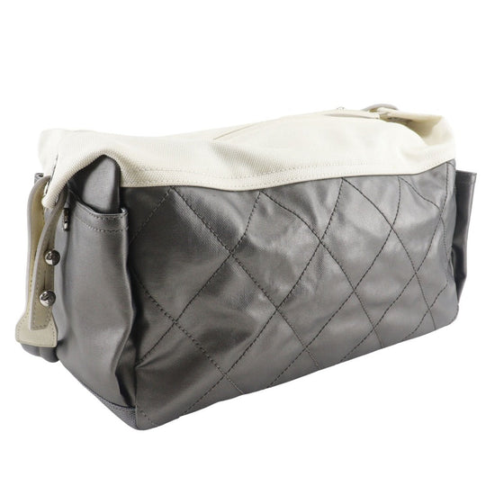 CHANEL Shoulder Bag A34206 Coated canvas Silver Matrasse one belt Paris Biarritz Women Used Authentic